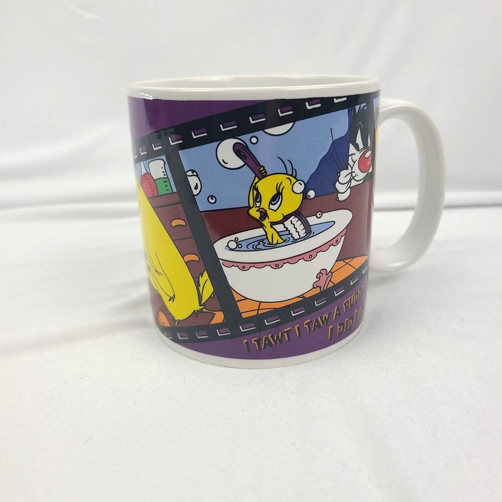 Applause Warner Bros Tweety Bird Sylvester Cartoon Ceramic Coffee Mug  1995